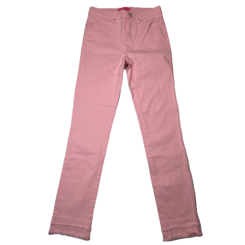 Lilly Pulitzer Pink Frayed Hem Jeans Size 2 Straight Leg Ankle Stretch